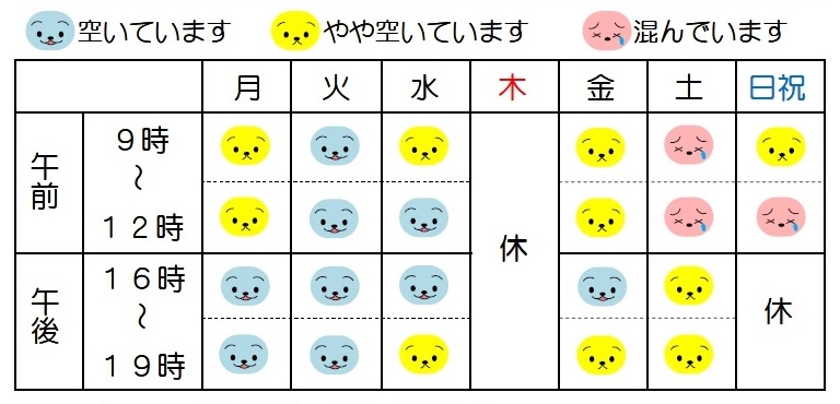 ※14時〜16時は、往診・手術になります。 毎週木曜日の終日、日曜日と祝日の午後は休診です。 初診の方は、診察終了30分前までに受付をお願いします。